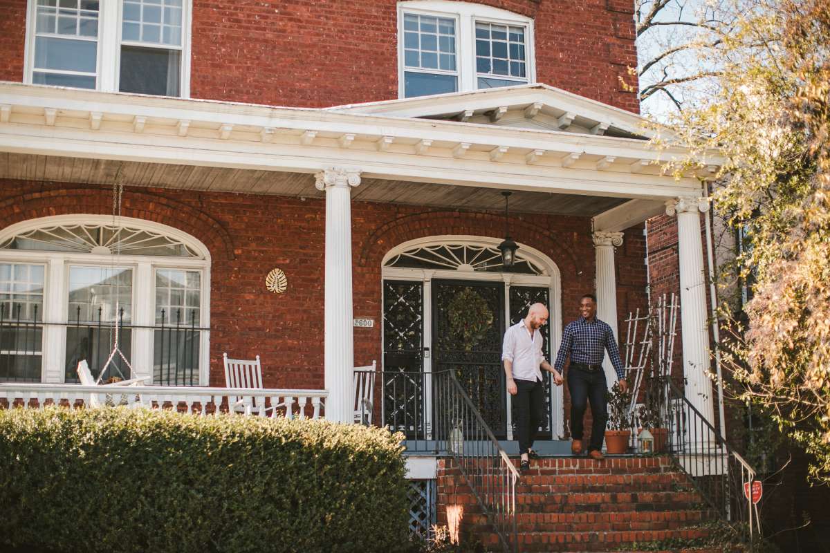 01 Richmond Virginia Northside - Home House Design - Couple Gay LGBT - Porch Columns Brick - Sunny Happy Smile.JPG